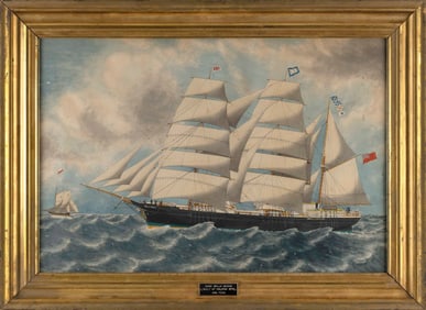 PORTRAIT OF THE BARK "BELLA MUDGE" Canada, 19th Century Watercolor on paper, 19" x 28.5". Framed 24"