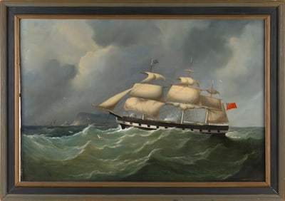 FRANCIS HUSTWICK (United Kingdom, 1797-1865), "The Ship Harmony"., Oil on canvas, 24.5" x 36".