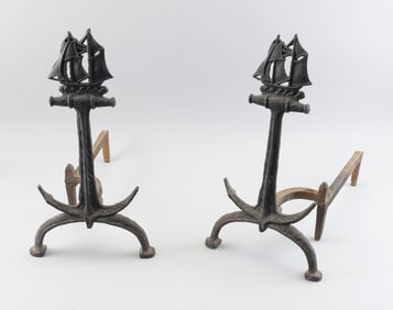 PAIR OF SHIP ANDIRONS 20th Century Heights 18.5".