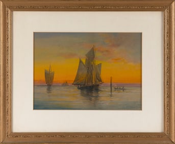 C. MYRON CLARK (Massachusetts, 1858-1925), Sunset sail., Watercolor, 10" x 13.75" sight. Framed