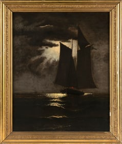 MANNER OF JAMES G. TYLER (America, 19th Century), Ships at night., Oil on canvas, 20" x 16". Framed