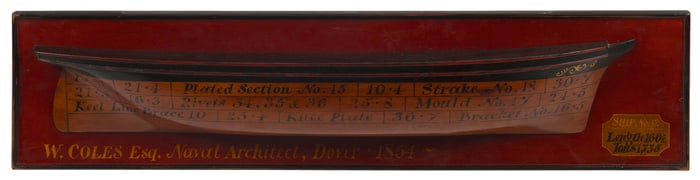 MOUNTED HALF HULL MODEL OF "SHIP NO. 12" England, 20th Century Backboard 10" x 42".