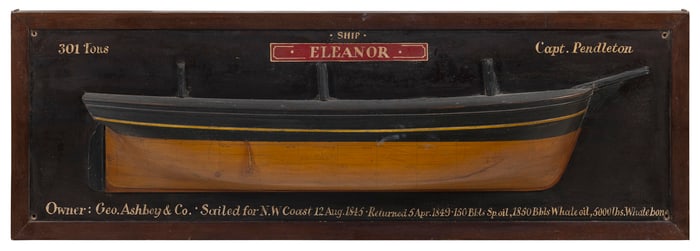 MOUNTED HALF HULL MODEL OF THE SHIP "ELENOR" 20th Century Backboard 15" x 44.5".