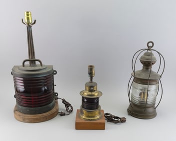 THREE MARINE LANTERNS 19th/Early 20th Century Heights from 12.5" to 22".