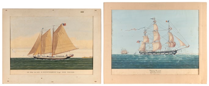 ROBERT R. NEWELL (Massachusetts/New York, 1906-1983), Two watercolor ship portraits:, Matted to