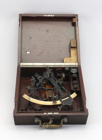CASED W. LUDOLPH BRASS SEXTANT Bremerman, Germany, 19th Century Case height 5". Width 13". Depth
