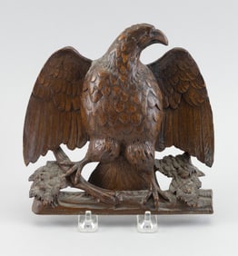 CARVED WALNUT EAGLE PLAQUE 19th Century Height 7".