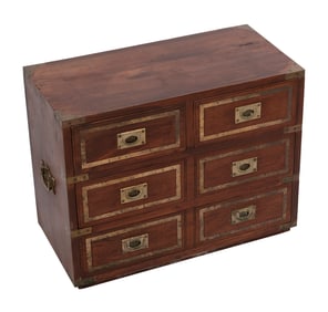 SMALL BRASS-BOUND MAHOGANY CAMPAIGN CHEST 19th/20th Century Height 19". Width 24". Depth 12".