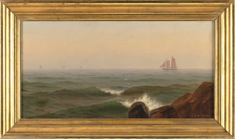 FRANK KNOX MORTON REHN (Pennsylvania/Massachusetts, 1848-1914), Distant sailboats and gulls., Oil on