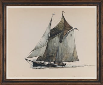 JAMES A. MITCHELL III (Connecticut/Maryland, 1932-), "Fishing Schooner Elsie"., Watercolor, pen and