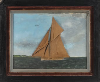 THOMAS (T.W.) WILLIS (New York/Denmark, 1850-1925), Schooner at sea., Oil on canvas with applied