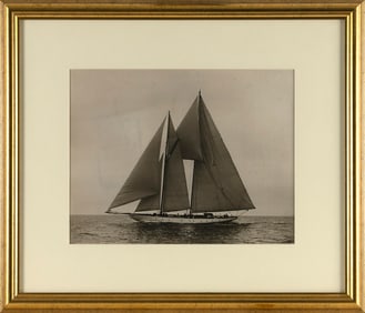 ATTRIBUTED TO MORRIS ROSENFELD (New York, 1885-1968), Two-masted schooner underway, Black and white
