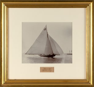 BLACK AND WHITE PHOTOGRAPH OF A SAILBOAT Circa 1896 Image 8.75" x 10.75" sight. Framed 18.25" x
