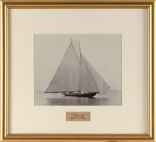 BLACK AND WHITE PHOTOGRAPH OF THE SAILBOAT "ROSEMARY" Circa 1896 Image 8.75" x 10.75" sight. Framed