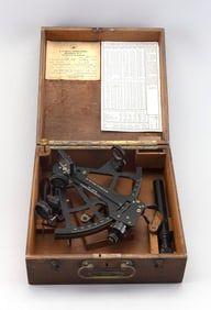 CASED DAVID WHITE CO. U.S. NAVY SEXTANT Milwaukee, Wisconsin, Circa 1944 Case height 5.5". Width