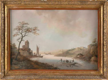 J.C. MORETH (France, Late 18th/Early 19th Century), River landscape., Watercolor, 16" x 23" sight.