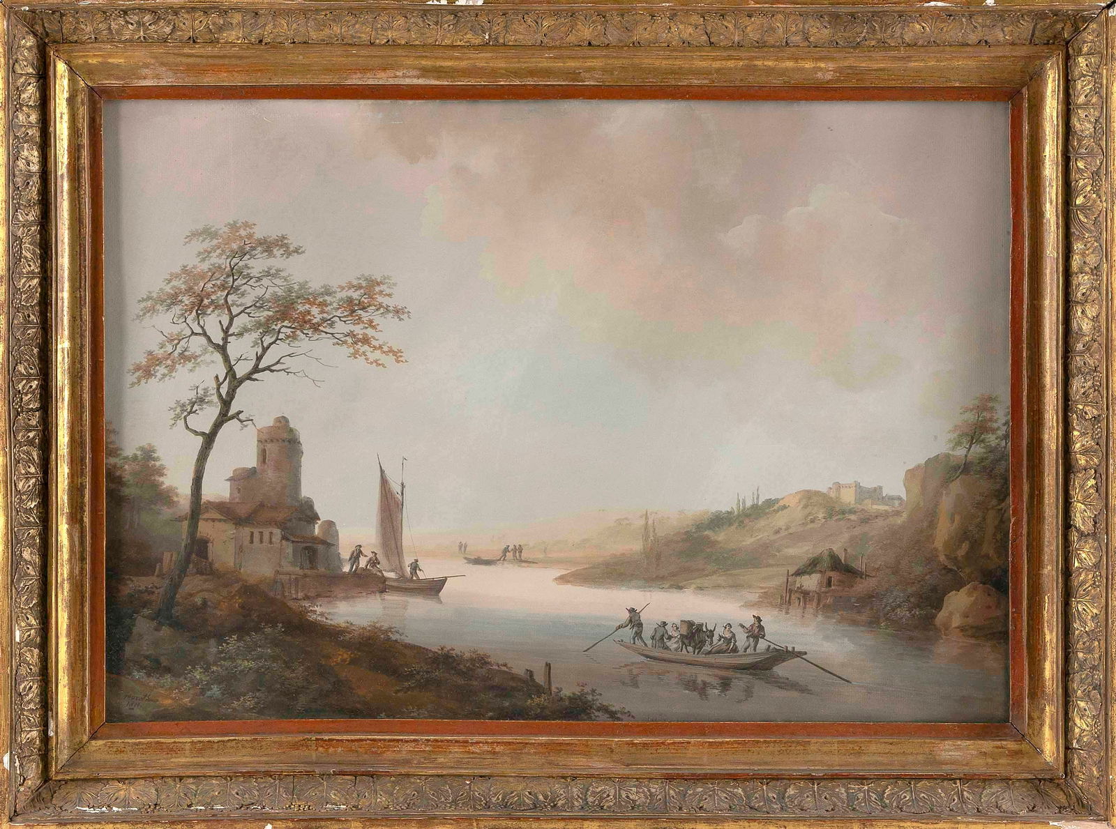 J.C. MORETH (France, Late 18th/Early 19th Century), River landscape., Watercolor, 16" x 23" sight. (1 of 2)