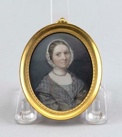 NICHOLAS FRANCOIS DUN (France, 1764-1832), Miniature portrait on ivory of a young lady, Framed 2.75"