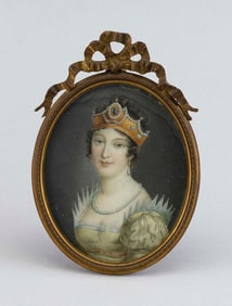 MINIATURE PORTRAIT OF EMPRESS MARIE LOUISE 19th Century 3.5" x 2.75". Frame height 5".