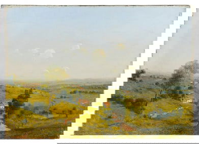 JEAN FERDINAND MONCHABLON (France, 1855-1904), Expansive landscape with a figure and distant town.,