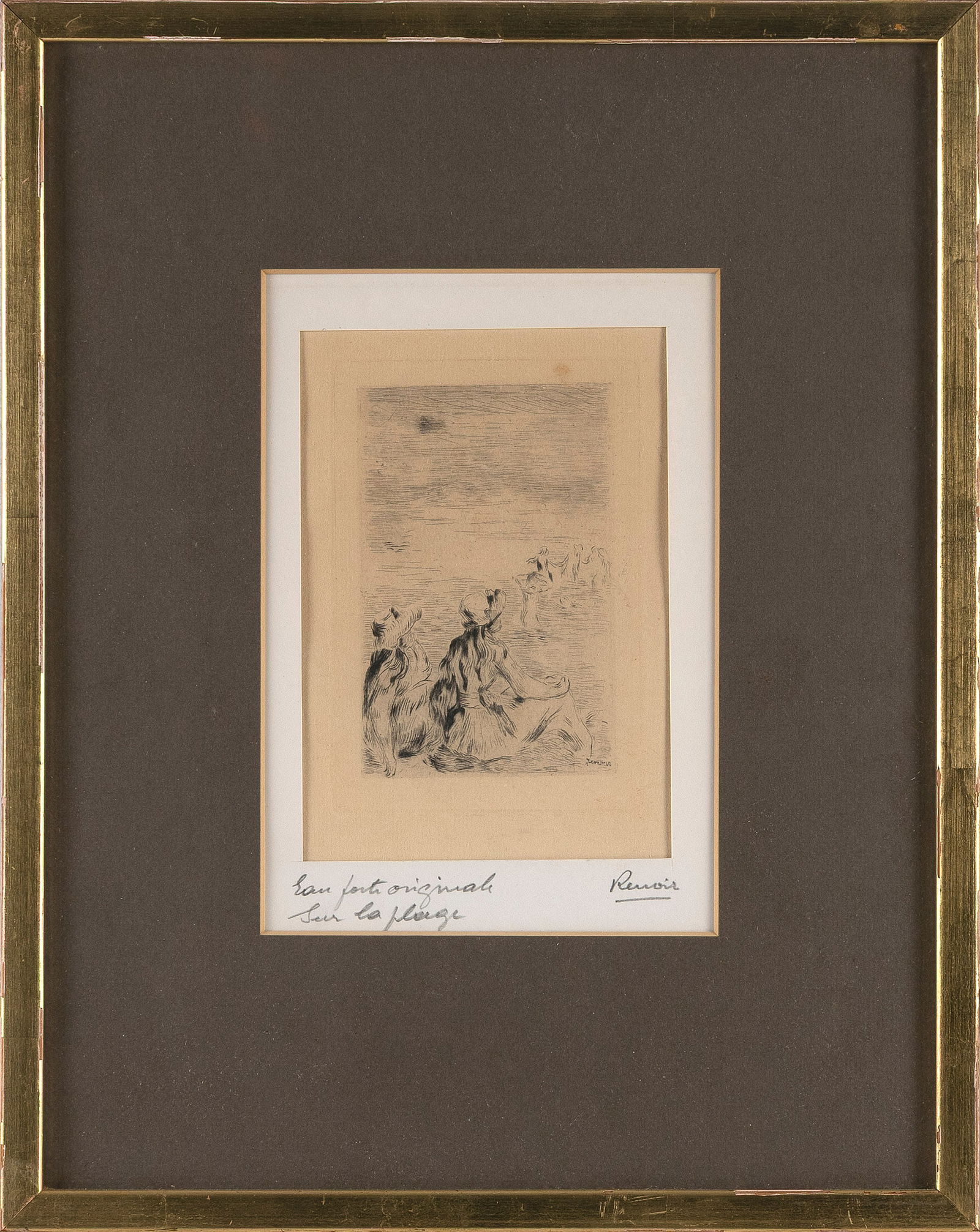 AFTER PIERRE-AUGUSTE RENOIR (France, 19th Century), "Sur la Plage"., Etching on paper, 6.25" x 4.25" (1 of 2)