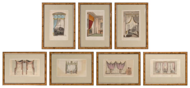 SEVEN VIEWS OF DRAPERY FROM ACKERMANN'S REPOSITORY OF ARTS, English, 19th Century Colored