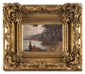 FRENCH SCHOOL (Early 20th Century,), Coastal scene., Oil on board, 4.5" x 6.5". Framed 9" x 11".