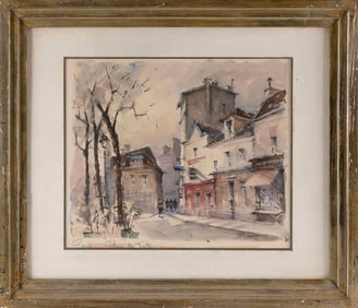 FRENCH SCHOOL (Mid-20th Cenury,), Parisian street scene., Watercolor on paper, 13" x 16" sight.