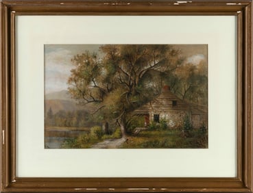 LEON GEORGE CALVES (France, 1848-1924), Landscape., Watercolor and gouache on paper, 12.5" x 20".