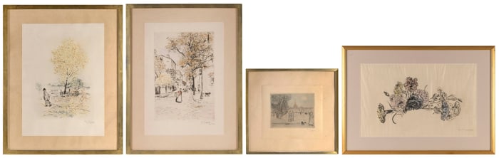 AFTER JEAN-FRANCOIS RAFFAELLI (France, 20th Century), Four works: A study of carnations, a street