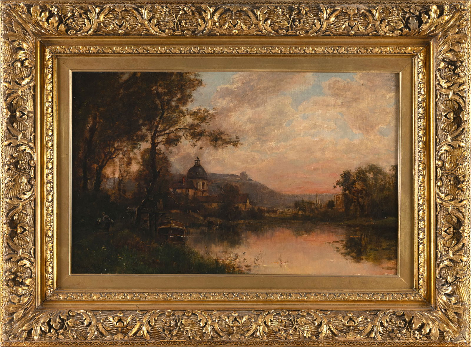MAURICE LEVIS (France, 1860-1940), "Sunset Near Rouen"., Oil on canvas, 15.25" x 25". Framed.: MAURICE LEVISFrance, 1860-1940"Sunset Near Rouen". Signed lower left "Maurice Levis". Titled verso.Oil on canvas, 15.25" x 25". Framed.