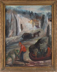 M. HERFELD (France/Germany, 20th Century), Winter harvest., Oil on canvas, 35.5" x 26". Framed 41" x