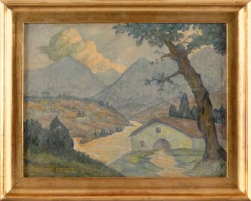 VALENTIN DE ZUBIAURRE (Spain/France, 1879-1963), House in a mountain landscape., Oil on canvas, 10"