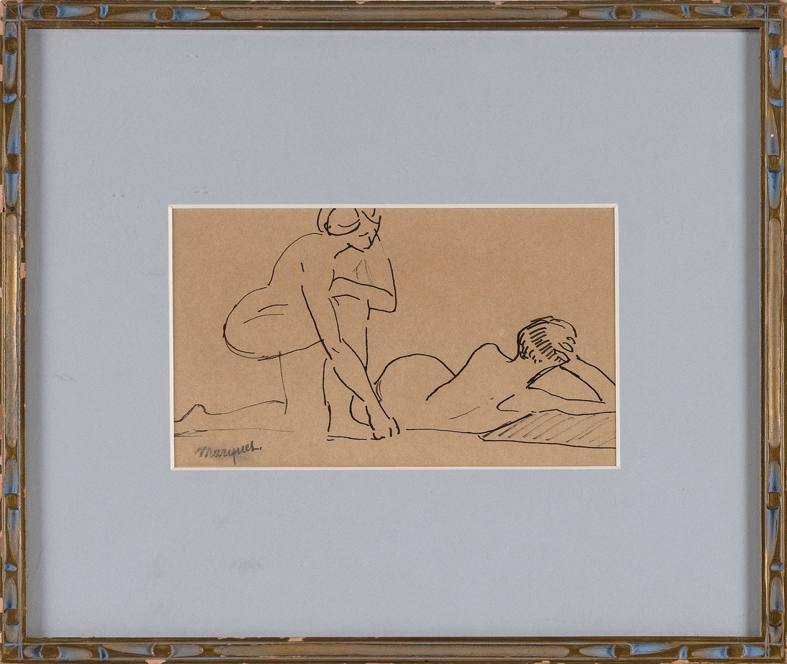 ALBERT MARQUET (America/France/Algeria/Africa, 1875-1947), Nude study., Ink on paper, 3.75" x 6.25": ALBERT MARQUETAmerica/France/Algeria/Africa, 1875-1947Nude study. Signed lower left "Marquet".Ink on paper, 3.75" x 6.25" sight. Framed 9.5" x 11.25".