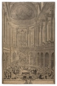 RARE FRENCH ENGRAVING CELEBRATING THE MARRIAGE OF LOUIS AND MARIE TH?R?SE OF SPAIN 18th Century 27"