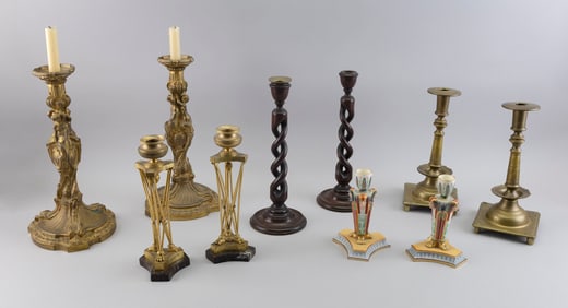 COLLECTION OF TEN CANDLESTICKS 19th Century Heights from 7" to 14".