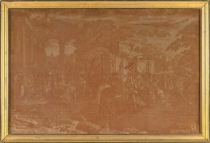 FRENCH TOILE DE JOUY PANEL 19th Century Framed 22.5" x 33".