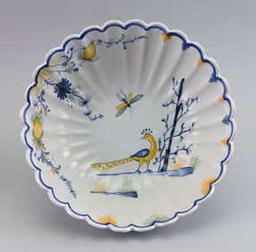 FRENCH FAIENCE POTTERY LOBED BOWL Late 19th Century Diameter 12".