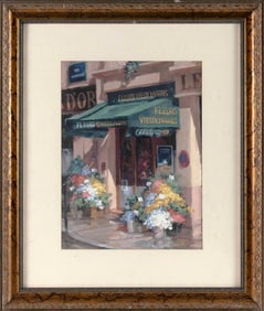 FRENCH SCHOOL (20th Century,), French flower shop., Gouache, 15" x 11" sight. Framed 26" x 21.5".