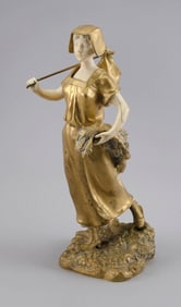 THEOPHILE SOMME (France, 1871-1952), Figure of a young girl., Painted bronze, height 12.75".