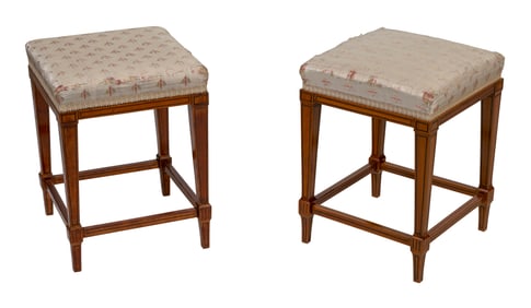 PAIR OF FRENCH-STYLE INLAID STOOLS 20th Century Heights 20.5". Tops 15" x 15".