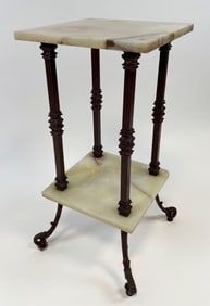 MARBLE AND BRASS TWO-TIER STAND 20th Century Height 32.5".