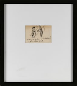 FRENCH SCHOOL (20th Century,), Comic illustration., Ink on paper, 3.75" x 5.75" sight. Framed 19.25"