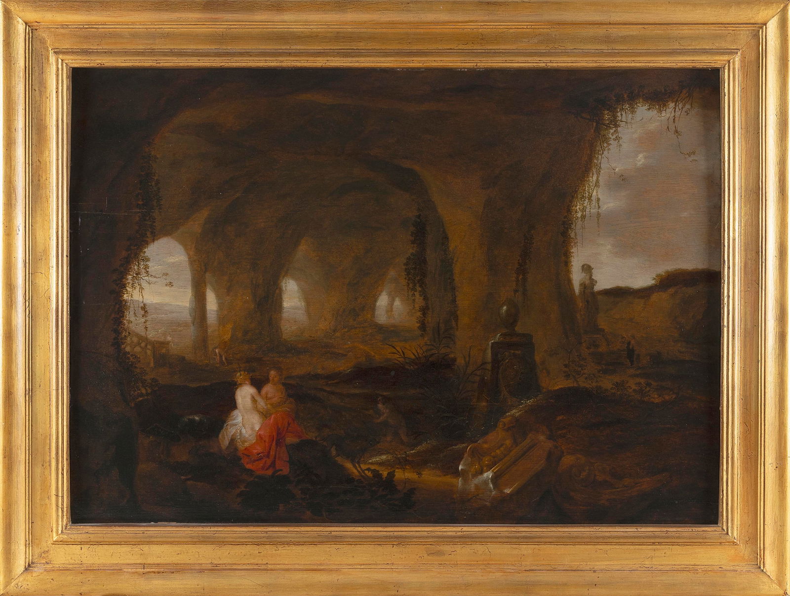CONTINENTAL SCHOOL (18th Century,), Classical landscape with ruins., Oil on wood panel, 23.5" x 33". (1 of 2)