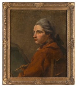 CONTINENTAL SCHOOL (18th Century,), Portrait of an artist., Oil on canvas, 24" x 20". Framed 29" x