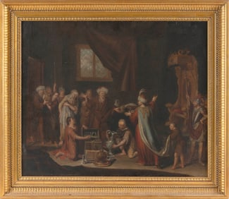 CONTINENTAL SCHOOL (19th Century or Earlier,), Presentation of gifts by the Magi., Oil on canvas,
