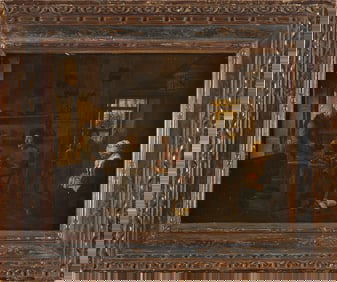 CONTINENTAL SCHOOL (19th Century or Earlier,), A cobbler's shop., Oil on panel, 6.5" x 8.5". Framed