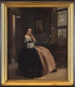 CONTINENTAL SCHOOL (19th Century,), Portrait of a woman seated in an interior., Oil on panel, 18.5"