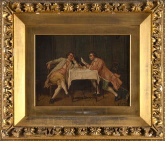 CONTINENTAL SCHOOL (19th Century,), Two men engaged in conversation., Oil on canvas, 10.75" x 14".