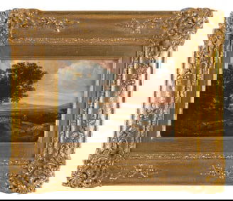 CONTINENTAL SCHOOL (19th Century,), Sunset landscape., Oil on panel, 5.25" x 7.5". Framed 10" x